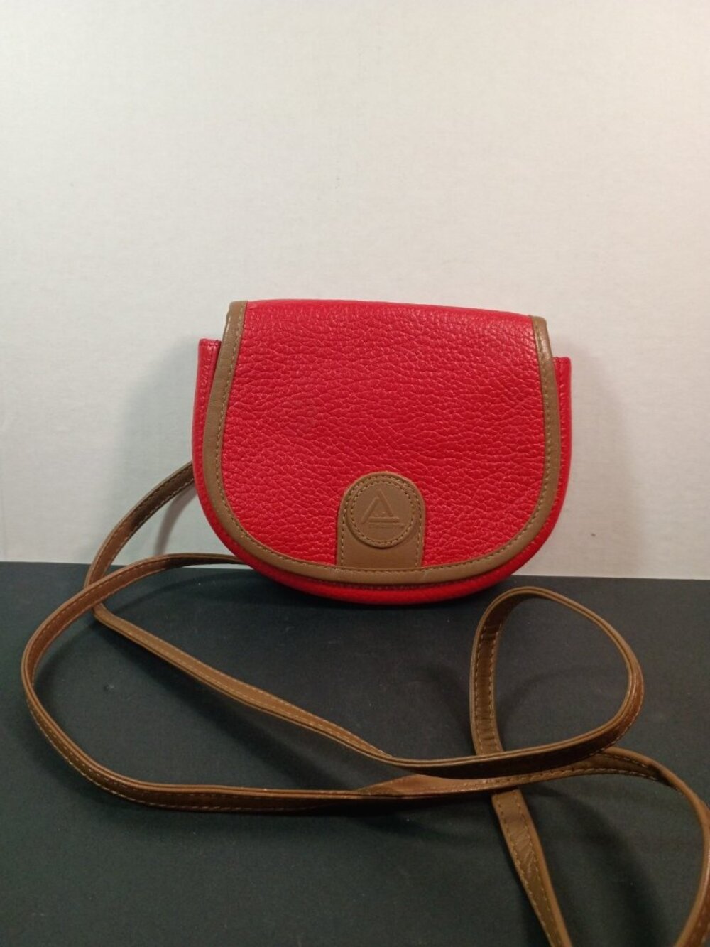 Vtg 80s LIZ CLAIBORNE Pebbled Red LEATHER Crossbody Bag Belt Loop Purse Mini